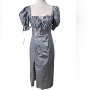 ASOS Light Green Puff Sleeve Midi Dress with thigh slit Sz 10 NWT